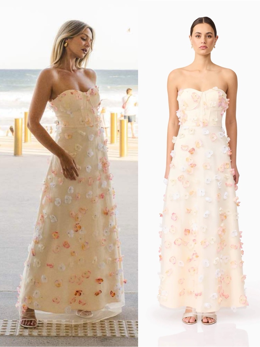 ELLIATT Livia Floral Appliqué Strapless Gown Maxi Dress Yellow NEW with tag